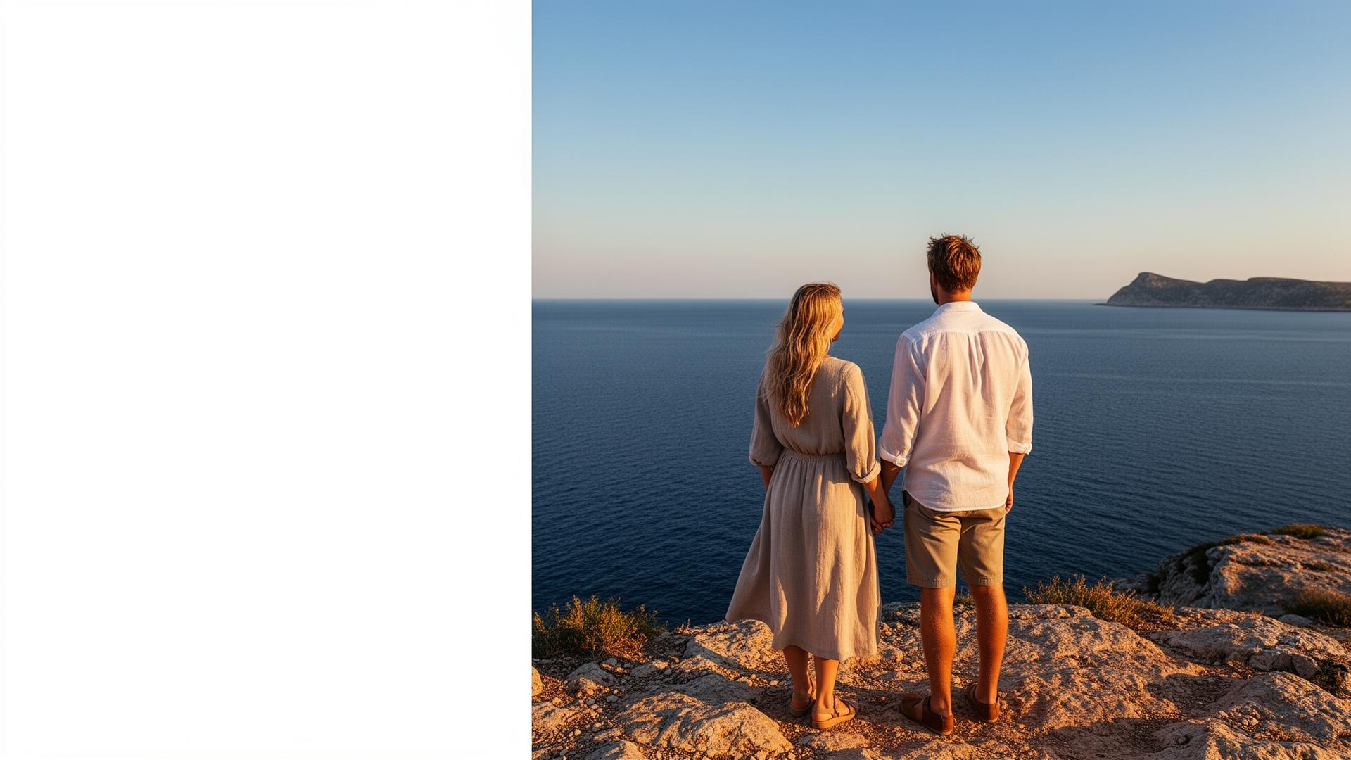 Ett par blickar ut över havet i kvällsljus